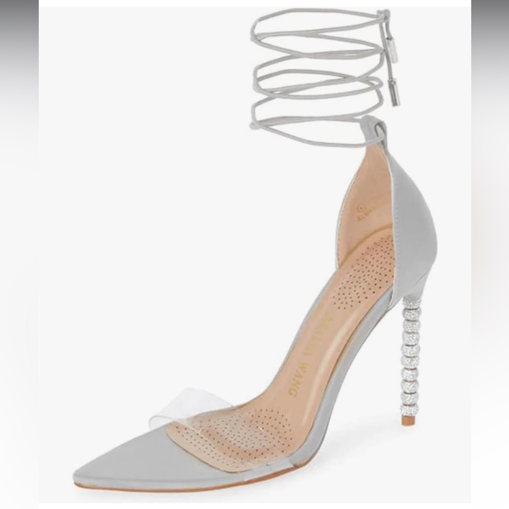 Women's Silver Ankle-Tie Crystal Stiletto Pump